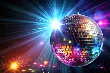 Obraz premium Disco Ball Reflection on Black Background - Abstract Festive Decor for Celebrations