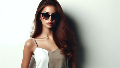 Fototapeta premium Elegant Brown Hair with Casual White Top