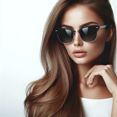 Fototapeta premium Elegant Brown Hair with Casual White Top