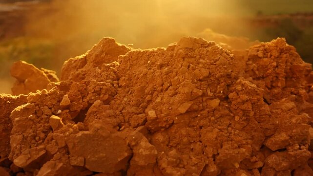 pile of mined bauxite is a sedimentary rock that contains high amounts of aluminum and is the main source of aluminum and gallium in the world, zoom in. 4K
