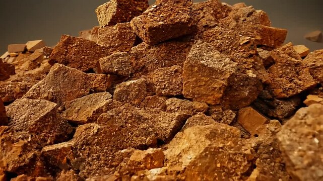pile of mined bauxite is a sedimentary rock that contains high amounts of aluminum and is the main source of aluminum and gallium in the world, zoom in. 4K
