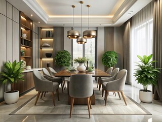 Elegant Modern Dining Room with Minimalist Design and Chic Decor for Contemporary Interiors