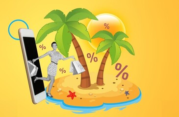 digital collage of people booking resort for traveling