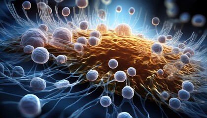 Obraz premium Microscopic Image of Bacteria and Cells