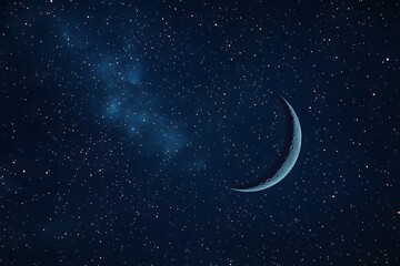 Crescent Moon and Stars in the Night Sky