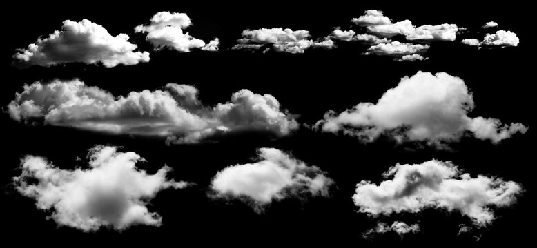 Pack of Isolated clouds on black background