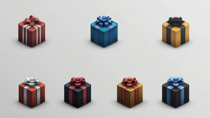 Obraz premium Six colorful gift boxes with bows isolated on white background.