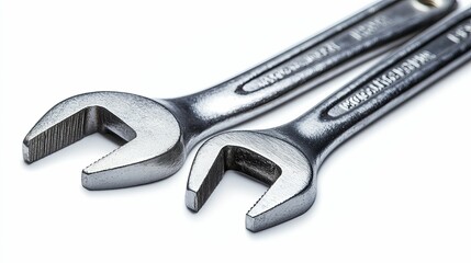 Two Silver Wrenches Lying Side by Side on a White Background