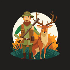 Hunter With deer vector illustration