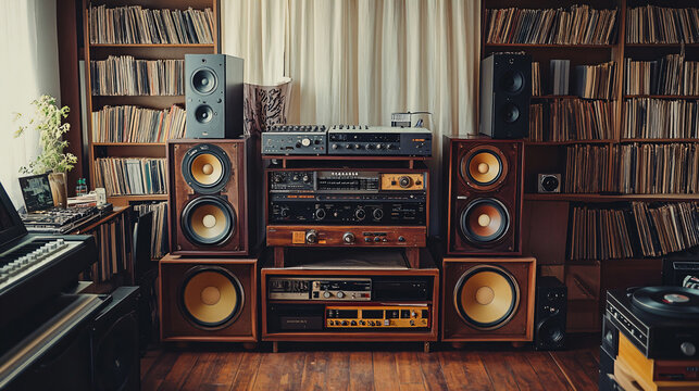 Set of audio equipment, record players, amplifiers. 