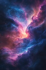 Obraz premium A stunning cosmic scene featuring swirling nebulae, vibrant colors, and a sprinkle of stars, capturing the beauty of the universe.