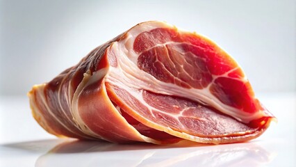 Folded Jamon Ham Slice on White Background - Gourmet Food Photography