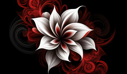 Obraz premium Abstract swirling red and white flower on black