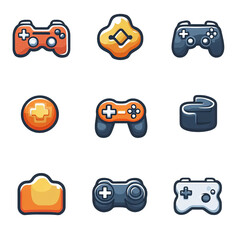 Vibrant assortment of gaming icons featuring various game controllers and symbols, perfect for representing gaming culture and technology