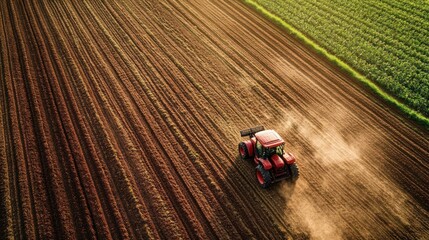 Agricultural practices, tractors plowing, sowing, and irrigation,