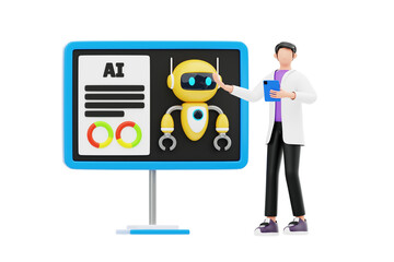 AI Research Presentation 3D Character Illustration.