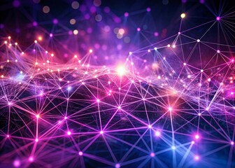 Fototapeta premium Futuristic Abstract Network of Interconnected Nodes and Glowing Particles in Pink and Purple Shades