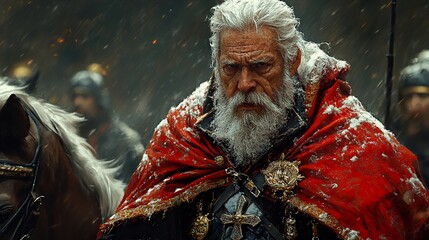 Obraz premium Powerful Medieval Warrior in Winter Battle