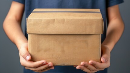 A teenage boy collects food donations in a cardboard box, eager to support those in need and uplift his community.