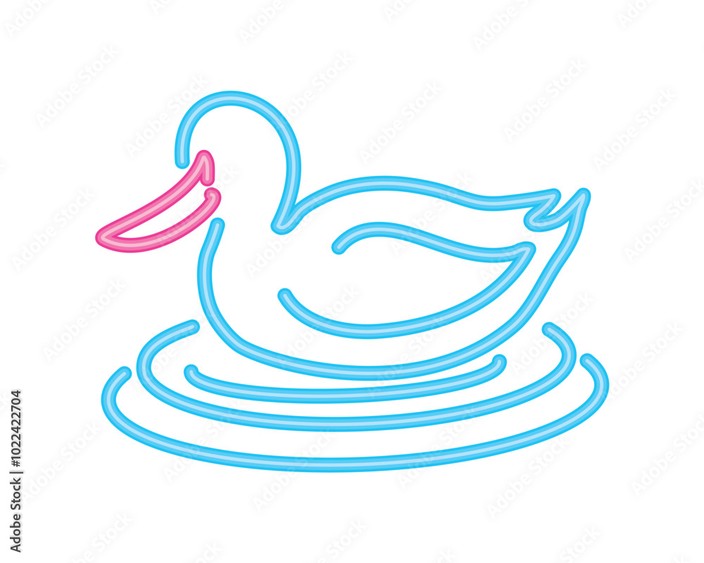 Poster duck in water neon lights animal