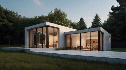 Fototapeta premium AI-Generated Image of Ultra-minimalist, modern homes, surrounded by nature.