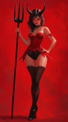Mischievous Devil Girl Holding a Trident