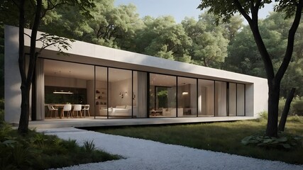 AI-Generated Image of Ultra-minimalist, modern homes, surrounded by nature.