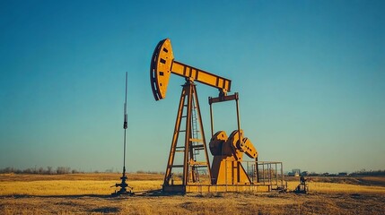 An Oil Pump Jack in a Field Under a Blue Sky