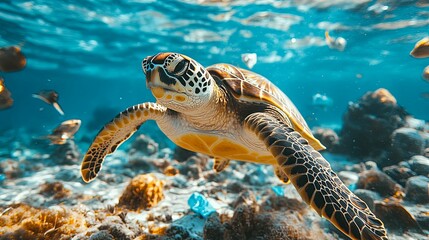 Obraz premium Green Sea Turtle Swimming in the Ocean