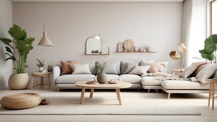  Jacanid Scandinavian living room design, blending minimalism, light hues, natural materials, and a harmonious, balanced