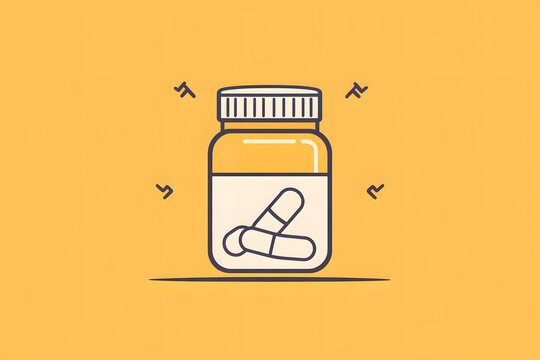 recommend clip art: Line Art Illustration of a Pill Bottle with Two Pills Inside