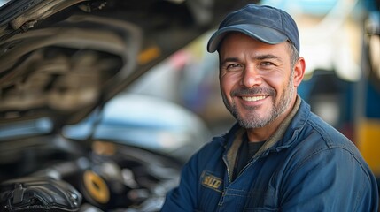 A Mechanic Smiles Confidently While Working on a Car
