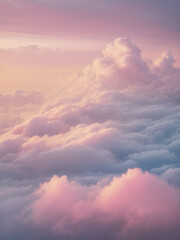 Obraz premium Low clouds lingering near the horizon at dawn, with the sky glowing in pastel shades of yellow, pink, and blue, creating a calming atmosphere 