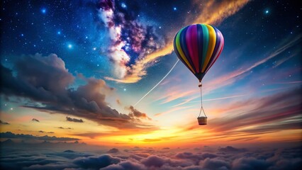Obraz premium Long Exposure of a Colorful Balloon with a Card Floating in the Sky