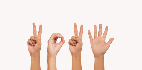 Set of female or male hands showing the number 2025. Happy new year and holiday concept. New Year at sunset. welcome to the start of the new year 2025. Sign the year by hand.