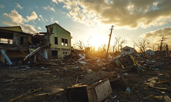 A Car and a House Damaged by a Tornado