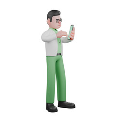 Male Biologist in Ecology 3D. A male biologist is standing while operating a cellphone. Professional