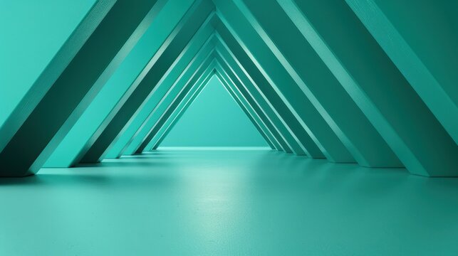 A sleek blue triangular gallery wall ready for your art. Ideal for modern museum concepts in 3D rendering.