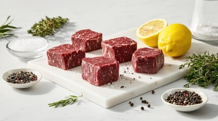 Raw Steak Cuts Ready for Grilling with Herbs and Spices