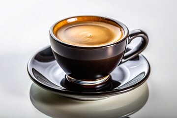 Naklejka premium Macro Shot of a Cup of Espresso Coffee on a White Background for Coffee Lovers