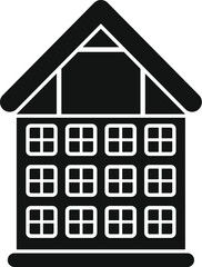 Simple black and white vector icon of a house during the construction process, showing the roof frame