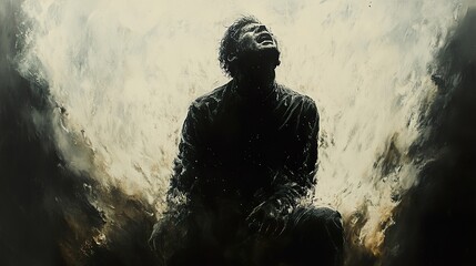 Obraz premium The Struggle for Hope: A Silhouette of Human Anguish