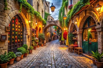 Fototapeta premium Medieval Street Design: Captivating Architectural Photography of Historical Urban Landscapes