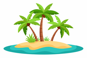 Tropical island set with palm trees, isolated vector on white and transparent background, tropical beach, palm tree illustration, island clipart
