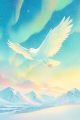Fototapeta premium Aurora Phoenix soaring in a pastel winter sky