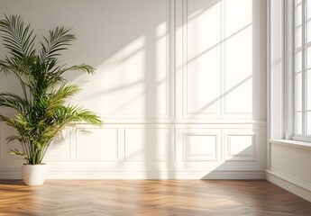 Minimalist Room with a Green Plant