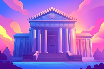 Obraz premium A Neo-classical Building with a Pink and Purple Gradient Sky