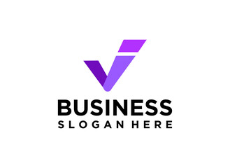 A modern logo design featuring a stylized letter 'V' in purple, with a placeholder for a business name.