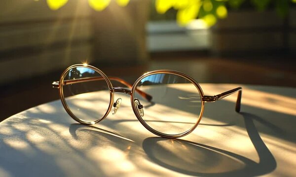 Round Glasses Resting on a Table in Sunlight