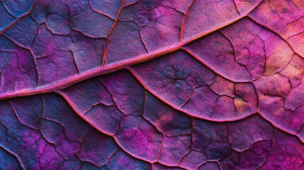Fototapeta premium Close-up of vibrant purple and red leaf texture showing intricate vein details